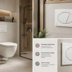 Nowoczesny, biały przycisk do spłuczki, przypominający kształtem delfina, idealnie wpasuje się w Twoją łazienkę.